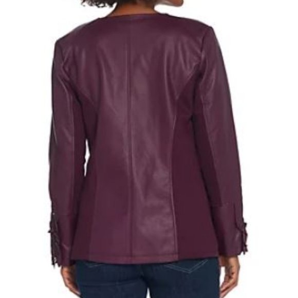 Denim & Co Faux Leather Jacket with Ruffle Detail - Picture 2 of 4